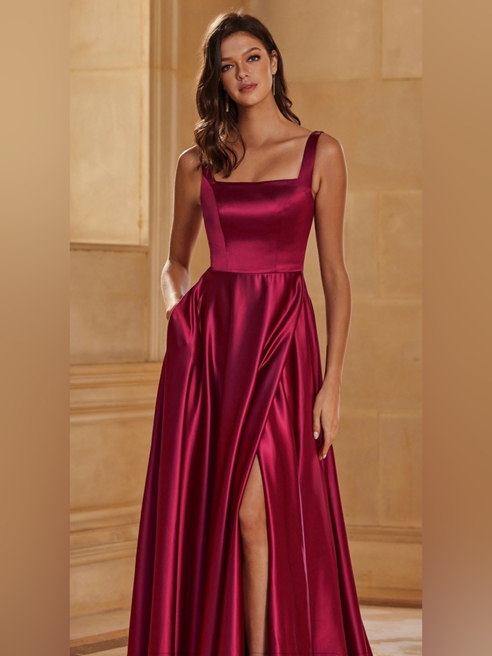 Formal A-line Satin Red Prom Dress with Pocket - never worn
